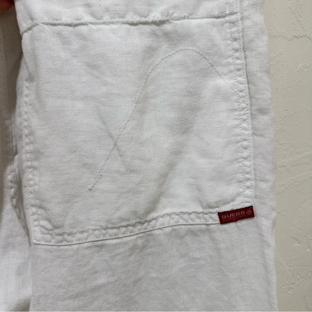 Guess vintage 100% linen men’s white slacks zipper & drawstring pants size 36/32